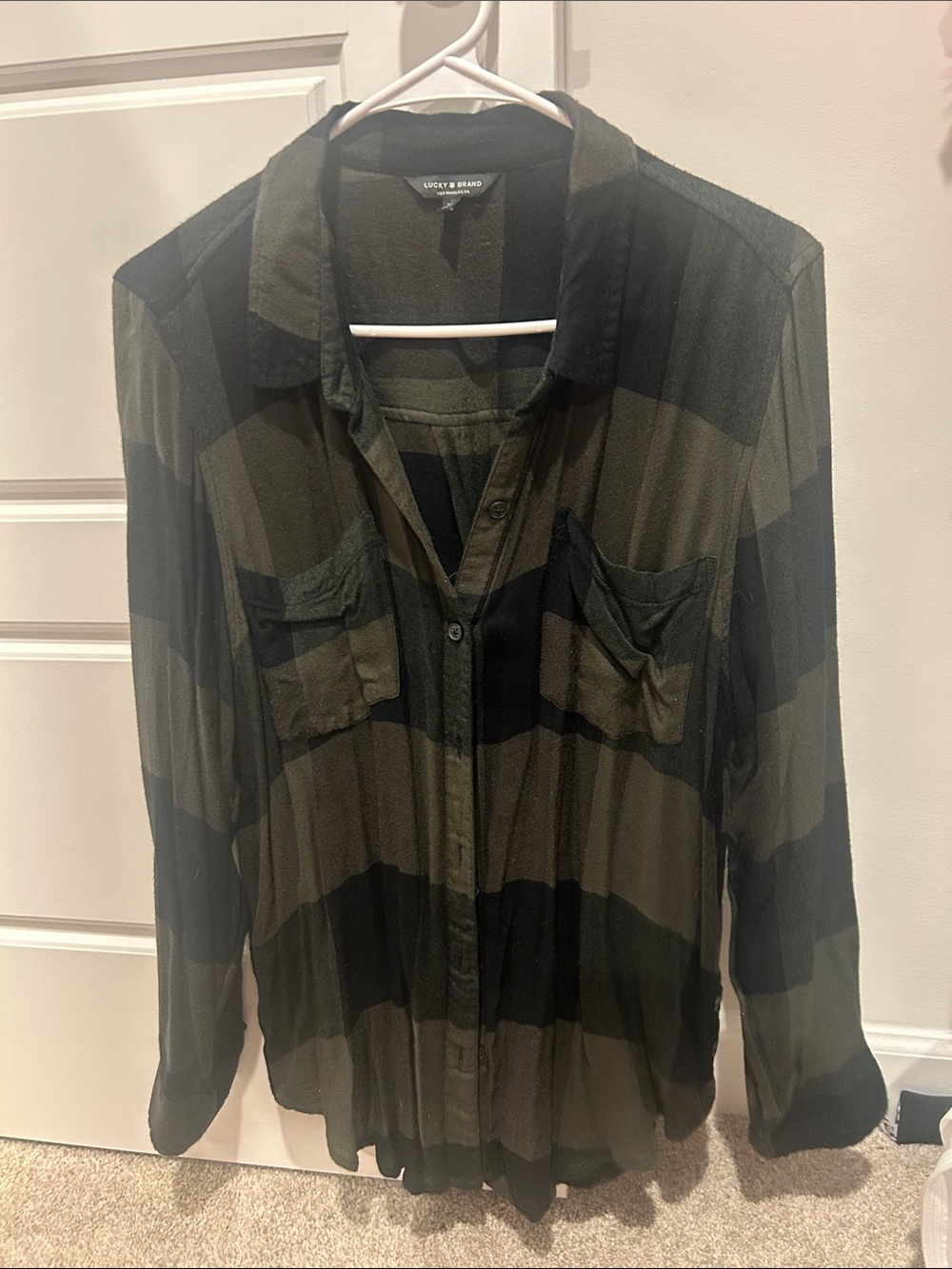 Lucky Brand Olive & Black Wide-Stripe Button-Down Shirt